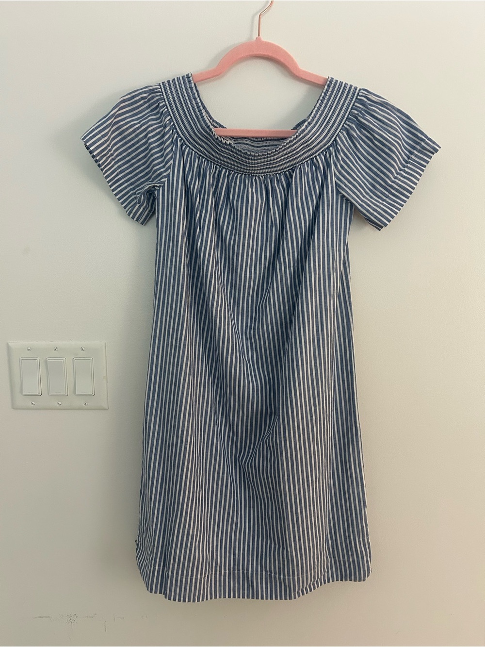 NWT J.Crew Factory Women’s Size 0 Blue White Stripe Cotton Linen Shift Dress